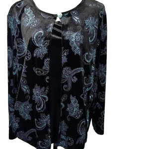 Elementz, 2X,jacket Cami sparkle crush velvet jewel button loop neckline‎ close